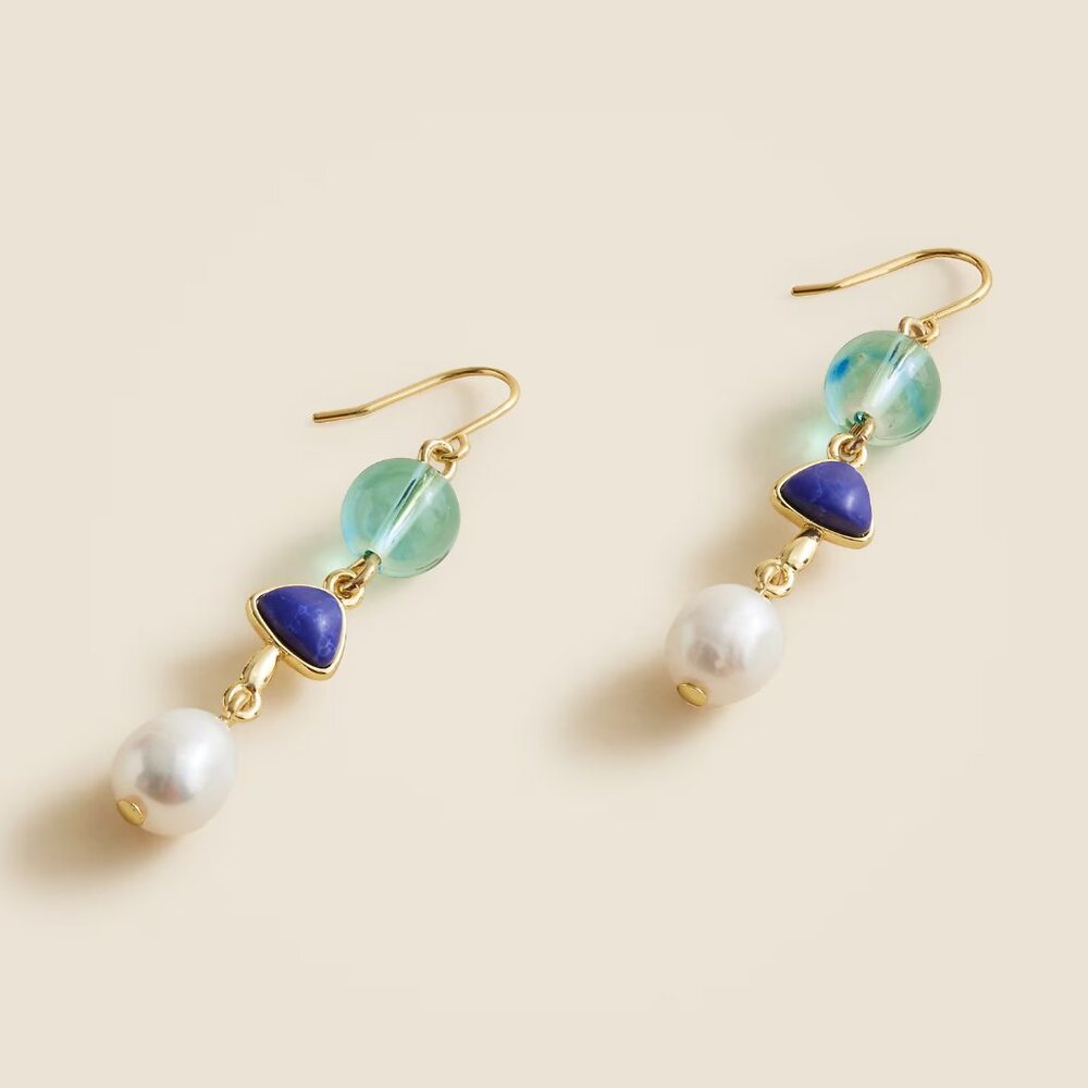 J. Crew Freshwater Pearl and Bead Drop Earrings/NWT - Picture 3 of 9